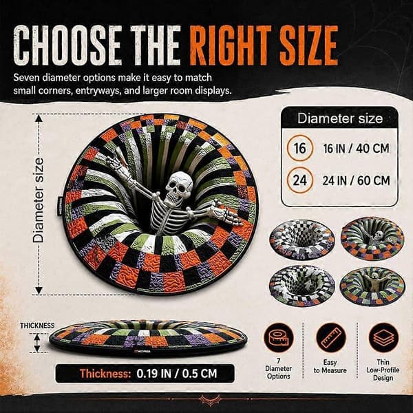 3D Skelett Vortex Optisk Illusion Halloween Matta Halkfri Mjuk Matta För Hem Kök Badrum Vardagsrum D 40cm