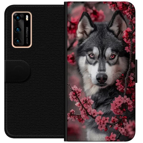 Compatible Wallet Case for Huawei P40 Wolf Red Eyes Animal Wolf Mysterious