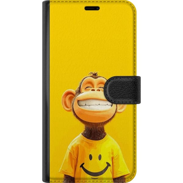 Compatible Wallet Case for Motorola Edge 20 Pro Smiling Monkey in Yellow Background