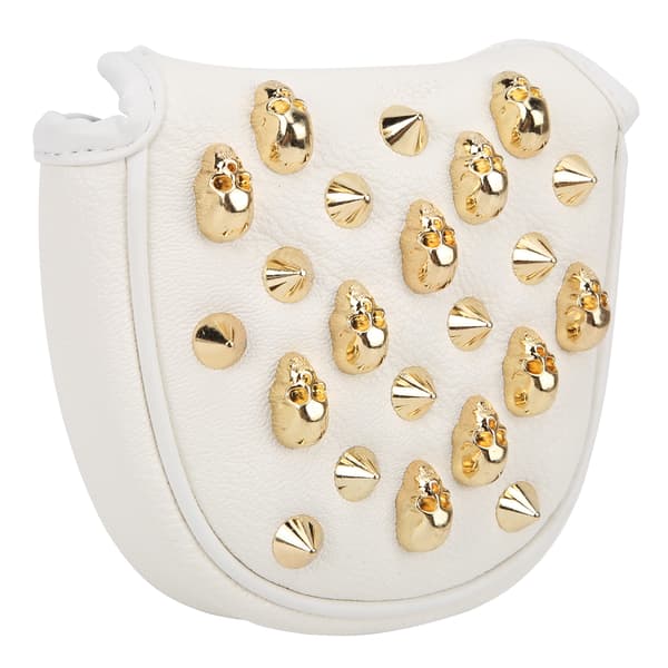 Golf Golden Skull Rivets Trehodebeskyttelse Golf Halvrund Erme Putter Headcover Hvit