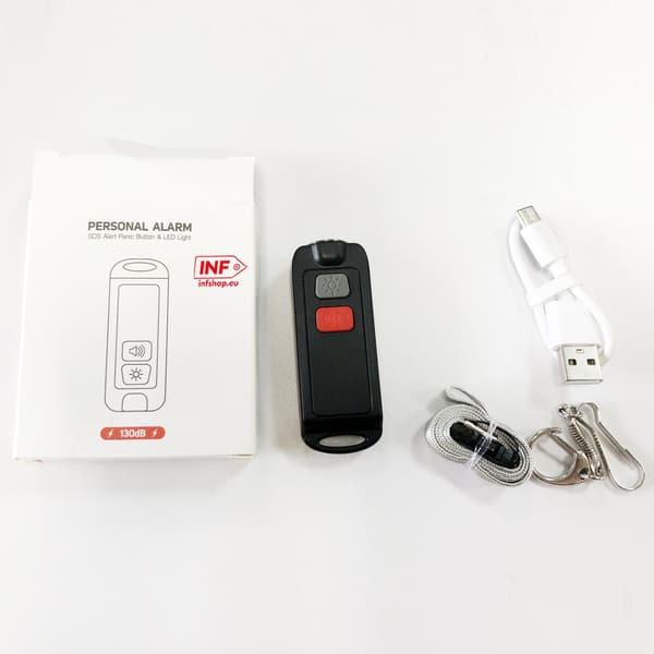 Personal Alarm 130 dB, LED Light, IP66 Waterproof Black