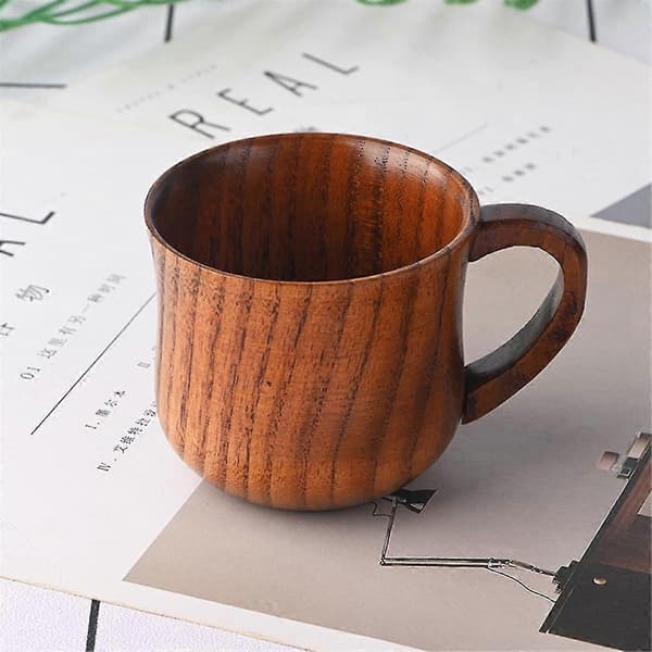 2 Pieces Wooden Cup Solid Wood Cup with Handle Sour Jujube Solid Wood Water Tea Cup Trumpet Cup for Kitchen Living Room
