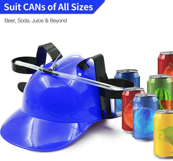 Drinking Helmet - Adjustable Can Holder Cap Drinking Hat - Straw for Beer Soda - Party Fun Drinking Gadgets (Red)