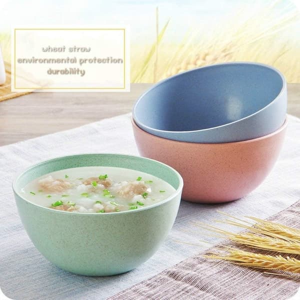 Microwave-safe Wheat Straw Bowls, Space-Saving Style, Smooth Round Edges, Eco-Friendly for Kitchen and Dining, Unbreakable 4 Pcs