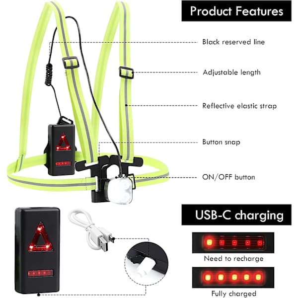 Running Light for Runners, 360 Lumen LED Rechargeable Chest Light with Safety Warning Light