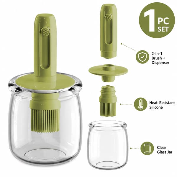 2-i-1 Oljedispenser i Glas med Silikonborste, Grön Burk för Bakform grön green