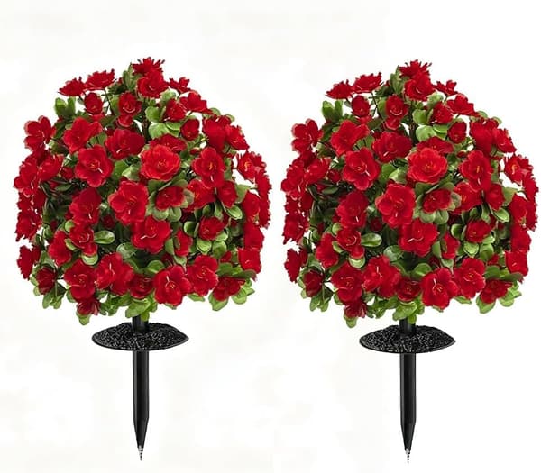 2-pack UV-beständig konstgjord rododendron - Markspett för trädgårdsveranda - Röd 2 Pack