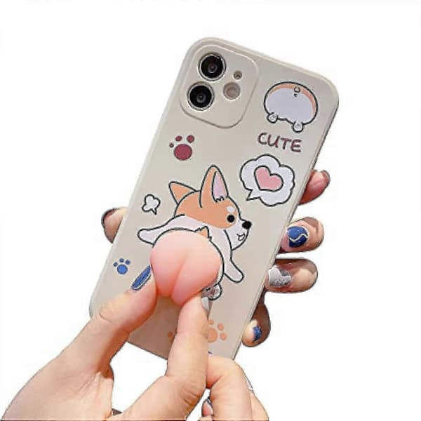 Creative Funny Novelty Waving 3D Pink Butt Animal Soft TPU Silicone Rubber Phone Case, for iPhone 11, Corgi Butt White
