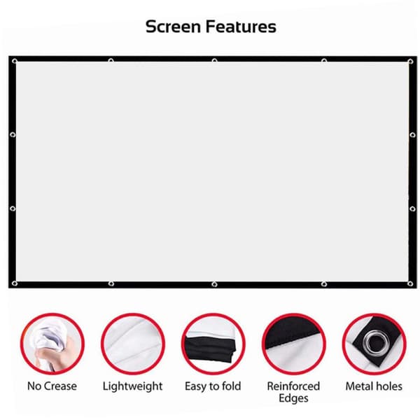 Projector Screen 100 inch 16:9, Foldable Screen for Indoor & Outdoor Projector, Thickened Portable Wrinkle-Free Soft White Polyester Projection