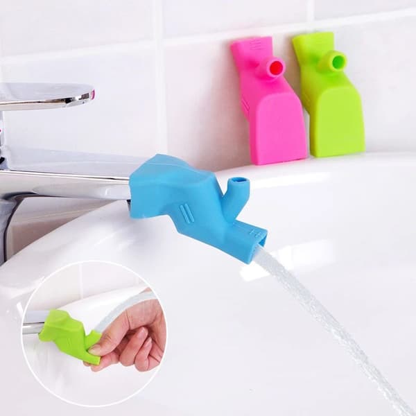 3-pack köksblandare förlängare i gummi, elastisk pipguide, barnvänlig kranförlängare, badrumstillbehör (grön + blå + rosa)