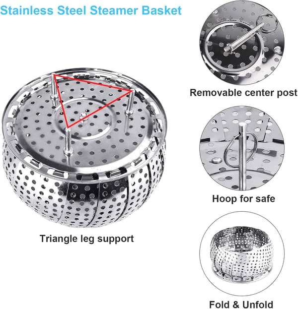 Stainless Steel Steamer Basket, Expandable Steamer Basket, Premium Material, Rust-proof, Durable, for Cooking Various Foods, Multiple Functions