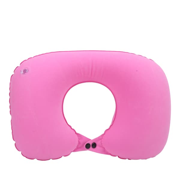 U-shaped Pillow Press Inflatable Soft Neck Support Pillow Cervical Protection for Car Office Airplane (Pink)