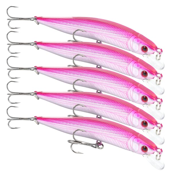 5 Pieces Artificial Minnow Lures with Treble Hooks Fishing Accessories