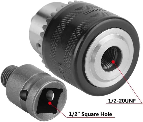 Compact Drill Chuck For Impact Wrenches, Quick Change Adapter With 1.5-13mm Clamping Range, Torque Bearing Design, Socket Square Adapter