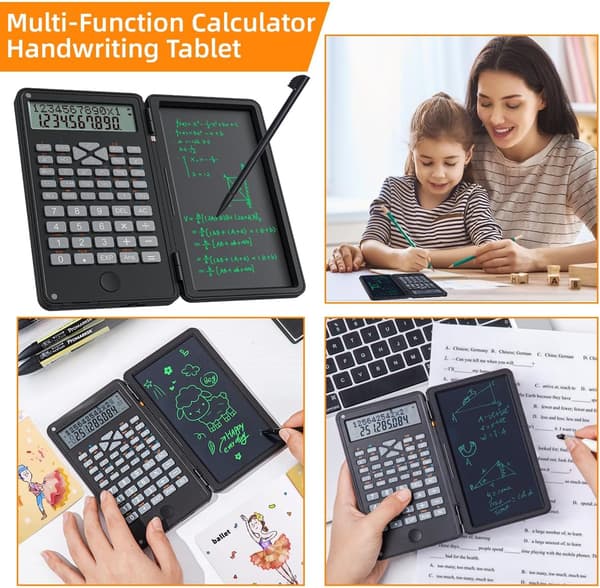 Scientific Calculator with Writing Tablet, Foldable Cover, Anti-Erasure Lock, and One-Key Clear Function, Perfect for School, Finance, and Engineering