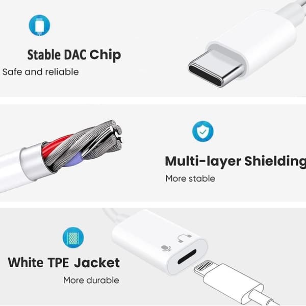 USB-C til Lightning Hovedtelefonadapter til 15 Pro Max, Type C Han til Lightning Hun