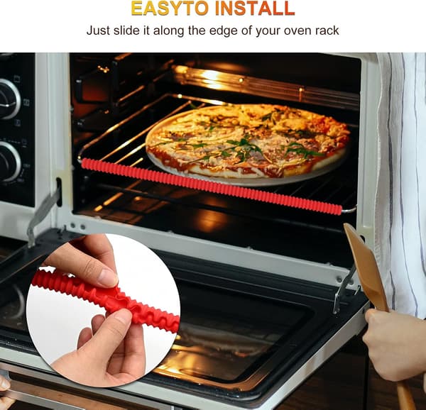 4-pack Oven Rack Protectors, Safety Guard Toaster Baking Edge Covers - Full Protection Against Burns and Scars (Red) Red Red