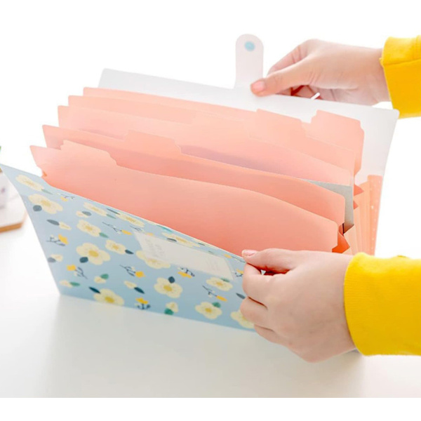 A4 Document Folder with 8 Pockets, Waterproof Document Folder, Floral Pattern Expanding File Organizer, for School and Home Yellow