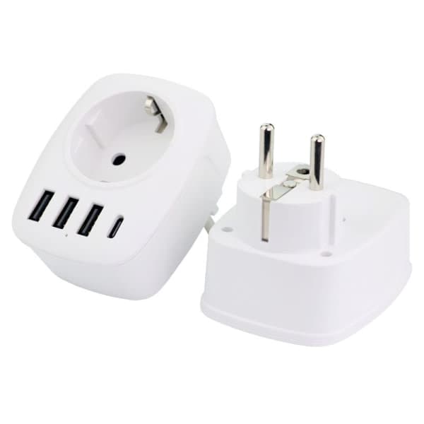 1 til 3 Multi-nettverks USB-uttak, multi-uttak USB-lader med AC-utgang, USB C og USB-porter, strømuttak kompatibelt med iPhone/iPad, ideelt for hjemmet