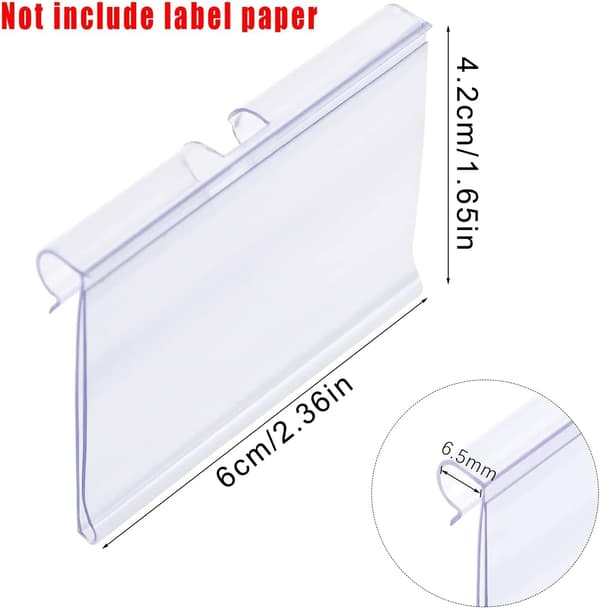 Sett med 30 prislapper for T-kroker. Etikett 42 x 60 mm. Transparent. Prislappeholder