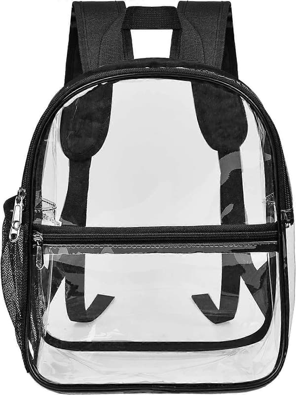 Clear Small Backpack, Stadium Approved, Waterproof Transparent Backpack for Work and Sports Events (Black)
