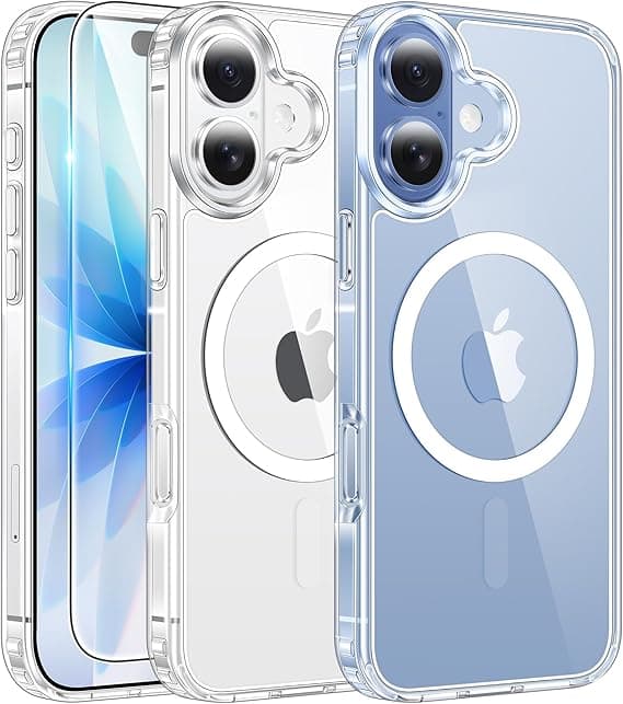 FNTCASE for iPhone 17 Clear Case, Magnetic with Screen Protector, Compatible with MagSafe, Anti-Yellowing Rugged Shockproof Case, A-Clear