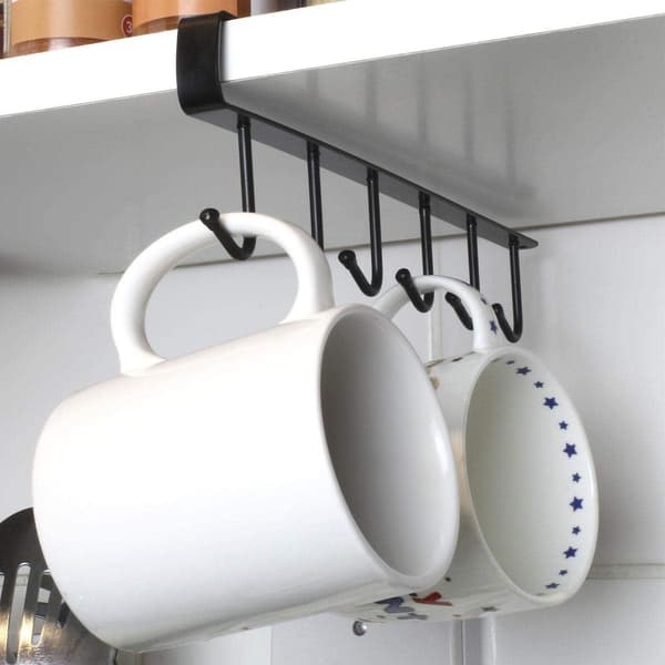 Under-Cabinet Hooks, 2-Pack, Black Heavy Duty Iron, Tool-Free Installation, Self-Adhesive, Heavy Duty, Universal Organizer For Cups, Utensils