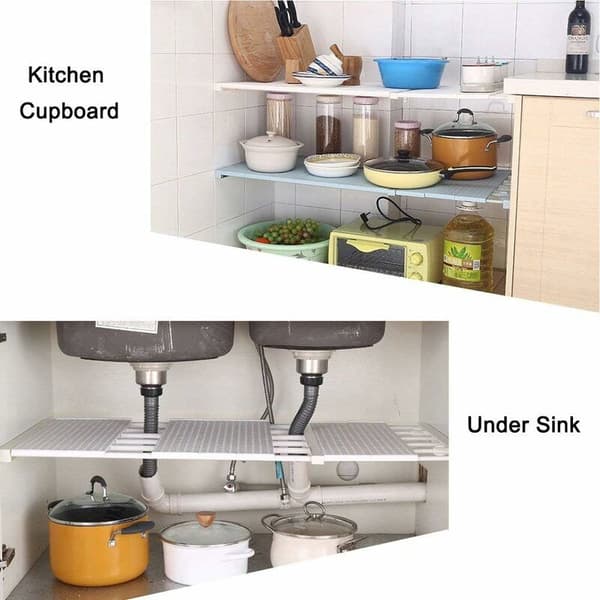 Expandable Shelf Cabinet Organizer Wardrobe Storage Wardrobe Shelf for Kitchen, White Ventilation Wardrobe Shelves Adjustable Storage Shelf, Under Sink
