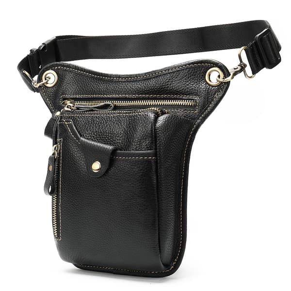Ægte læder taljetaske/crossbody – sort