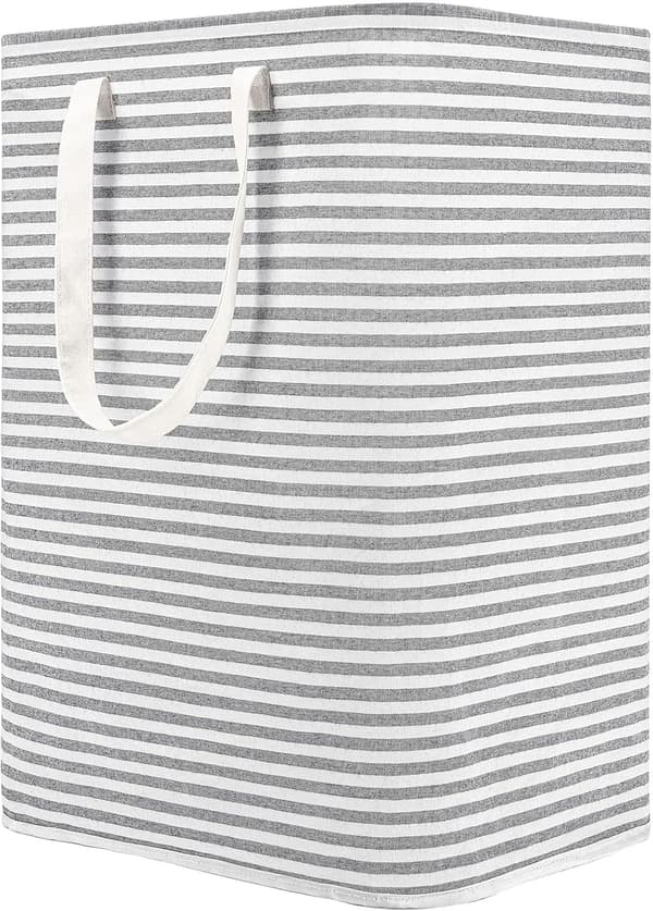 80L Freestanding Laundry Hamper with Handles, Foldable Large Cotton Storage Basket for Clothes (Grey)
