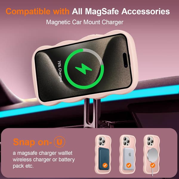 Magnetic Case for iPhone, Cute Case Compatible with MagSafe, Clear Wave Design Wavy Matte Phone Case Pink