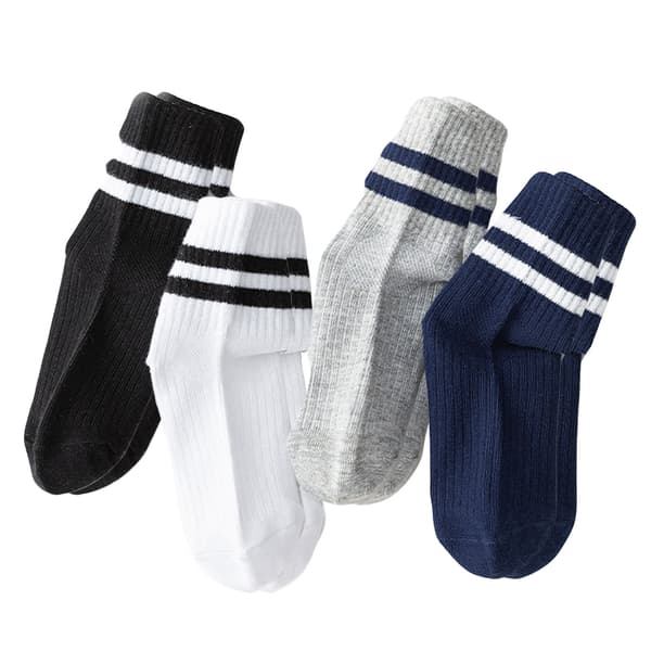 Barnestrømper med to striper, myke bomullsstrømper, lave, for småbarn, atletiske rørstrømper for barn, gutter, jenter, XL, 19–23 cm, for 9–12 år
