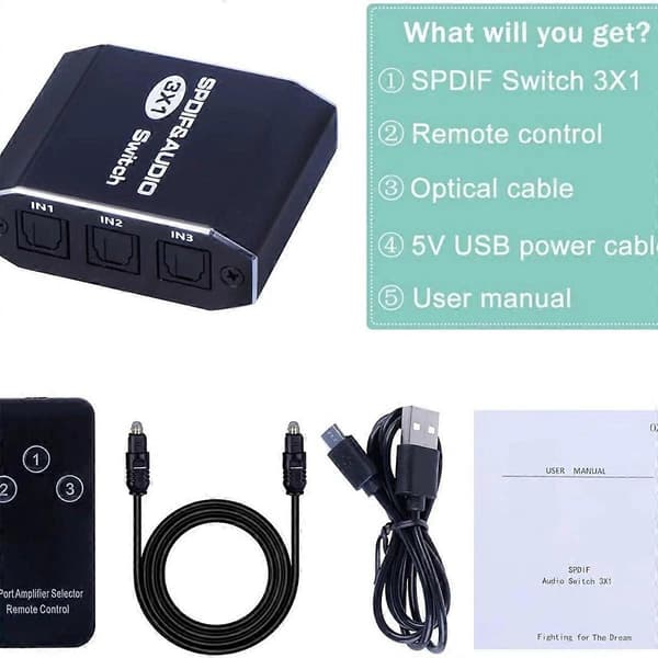 VG2 3x1 Audio Switch SPDIF Optical Switch 3 In 1 Out Digital Toslink Selector for Home Theater