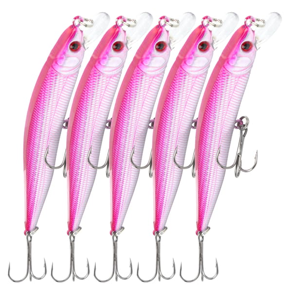 5 Pieces Artificial Minnow Lures with Treble Hooks Fishing Accessories