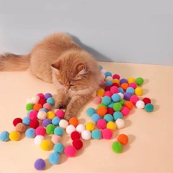 Kattelegetøj med 50 bolde, interaktivt kattelegetøj, pompom-bolde, skydebolde til voksne katte og killinger
