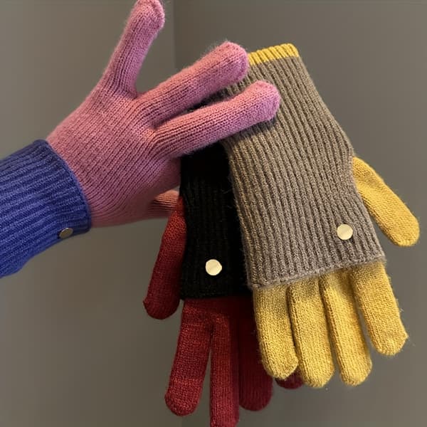 Varme vinterhandsker til kvinder med touchskærm | Elastisk pasform, to længdeindstillinger, farveblokering, velegnet til afslappet weekendbrug [D [Black Rice]