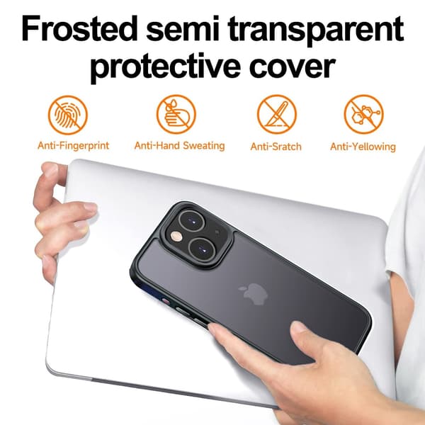 [Fall Protection] Protective Shockproof Hard Matte Slim Phone Case for iPhone 15 Phone Case with Clear Back Silicone Edge black black