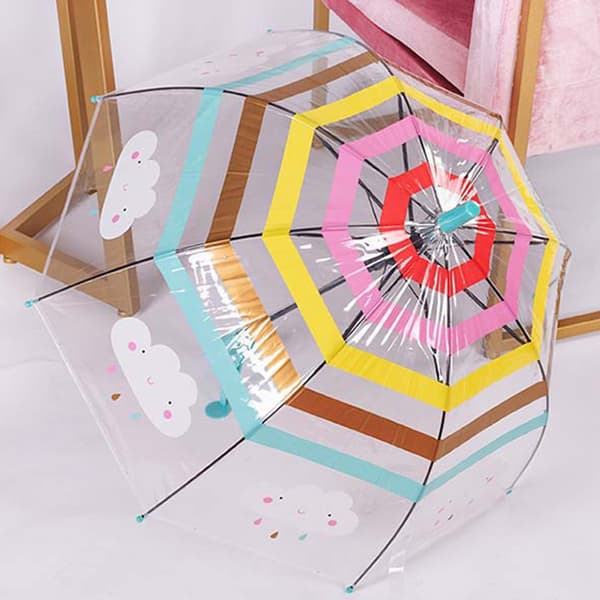 Cartoon Transparent Long Handle Umbrella For Kids