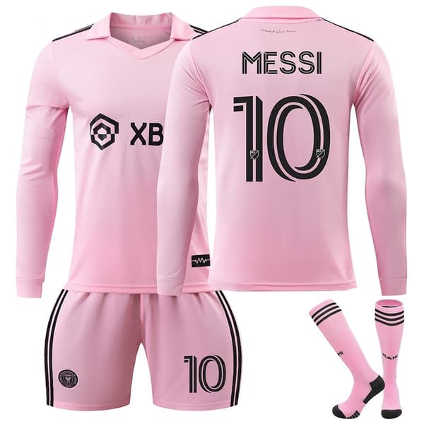 Inter Miami CF Hjemmefodboldtrøje med lange ærmer og strømper til børn nr. 10 Messi 24