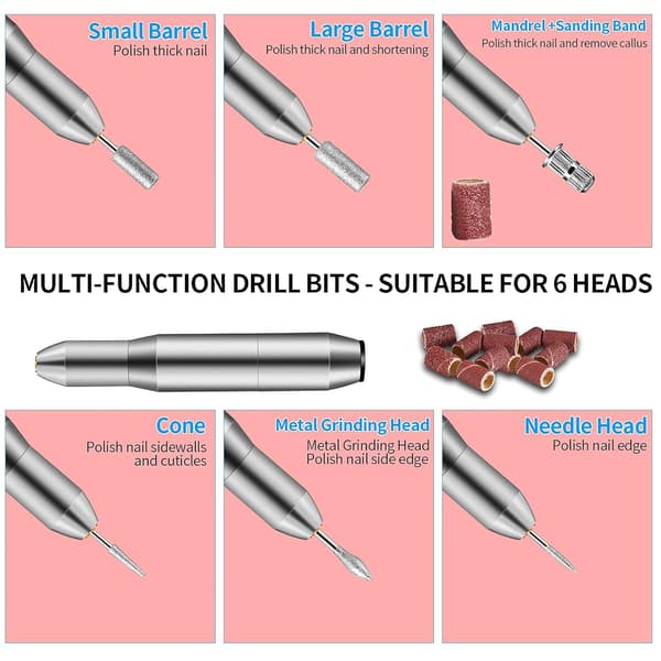 Nail Drill Set, Electric Portable Nail File Drill Kit, Professional Manicure Pedicure Machine Tool for Acrylic Nails, USB Rechargeable