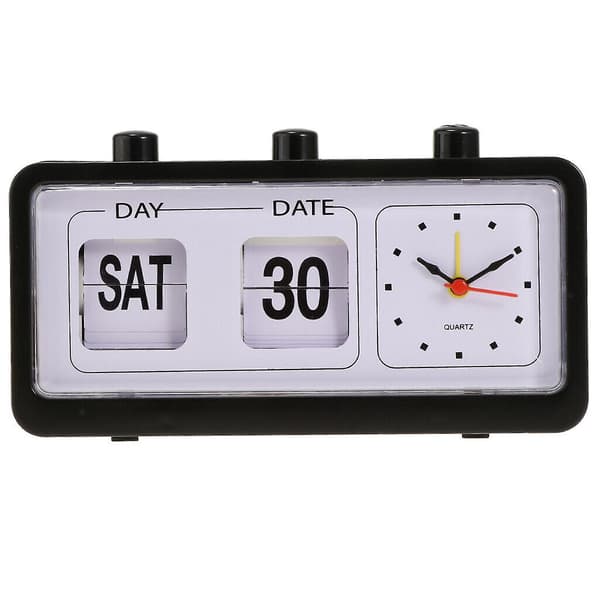Retro kalender flipklocka sängfyrkantig klocka med 3 tryckknappar hushållssvart Black