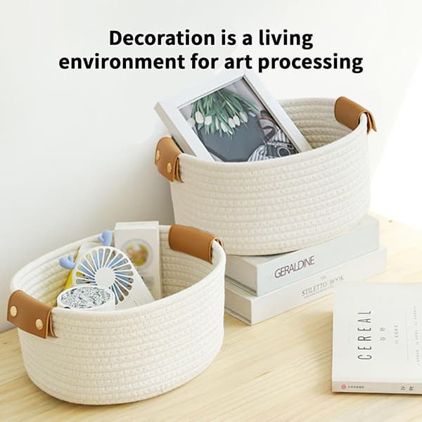 Cotton Rope Storage Baskets - Lightweight Woven Basket | Soft Texture Laundry Hamper, Sturdy Weave Fabric Storage, Home Accessories [DB] Small