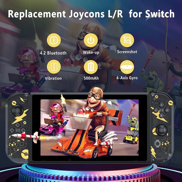 Wireless Controller Compatible with Nintendo Switch, OLED, Lite Gamepad Joystick (L/R) Replacement with RGB Right Pikachu Pikachu