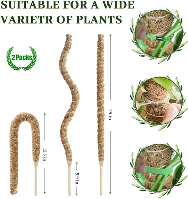 4-pack Garden Stakes for Monstera deliciosa, Climbing Frames, Bendable Moldable Moss Poles, Pothos and Climbing Plants