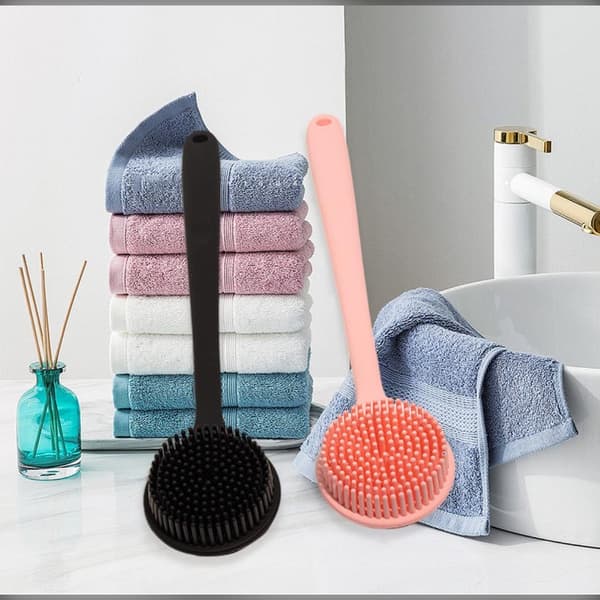 Silicone Long Handle Double-Sided Massage Bath Brush for Deep Cleaning & Relaxation Pink