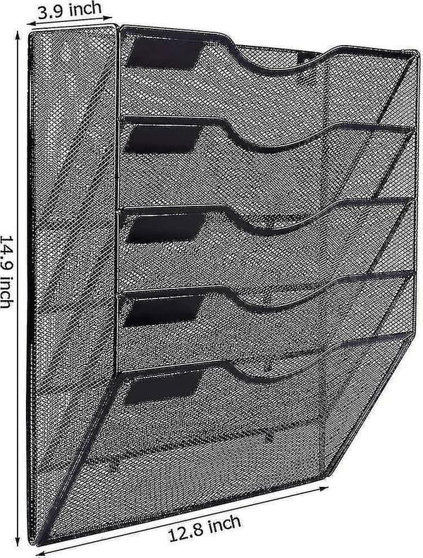 5-Tier Wall Mounted File Holder Hanging Mail Organizer Metal Wall Mounted Magazine Rack, Black