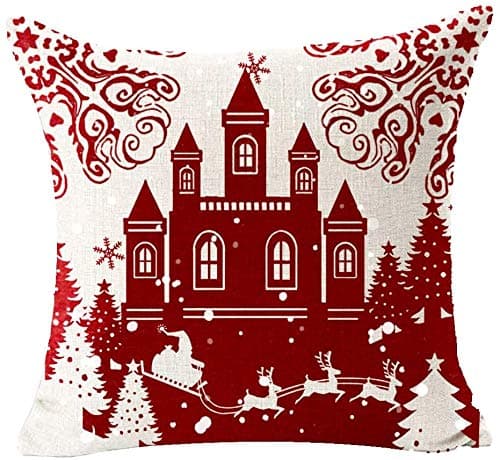 God Jul Kuddfodral Set med 4 Bomull Linne Örngott Vinter Jul Älg Slott Snögubbe Mönster Dekoration för Soffa Sovrum Hem 45x45 cm