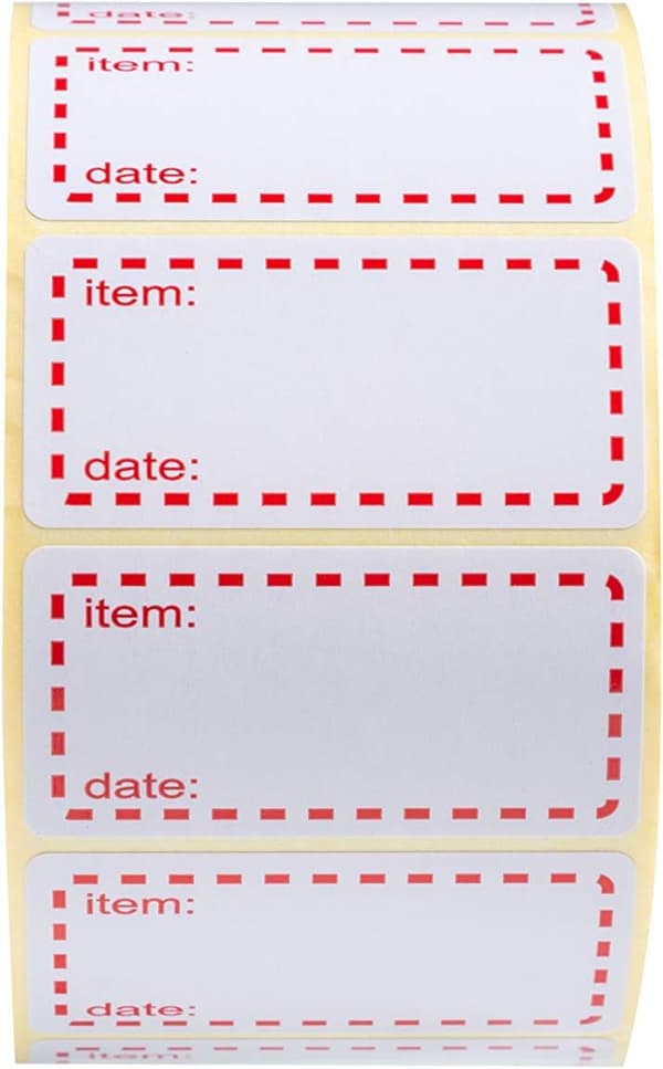 500 x Freezable Labels Freezer Labels On Roll, White And Red