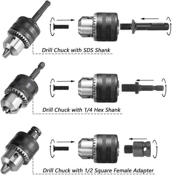 Compact Drill Chuck For Impact Wrenches, Quick Change Adapter With 1.5-13mm Clamping Range, Torque Bearing Design, Socket Square Adapter