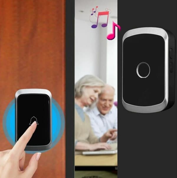 Black Wireless Doorbell DC Battery Powered Waterproof Remote Control 1 Transmitter 2 Receivers Ring Wireless Doorbell